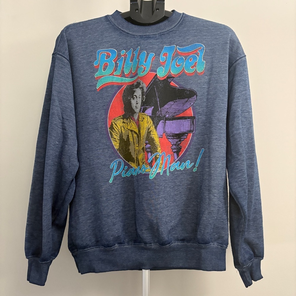 Billy Joel Graphic Crew Neck Sweater - Blue